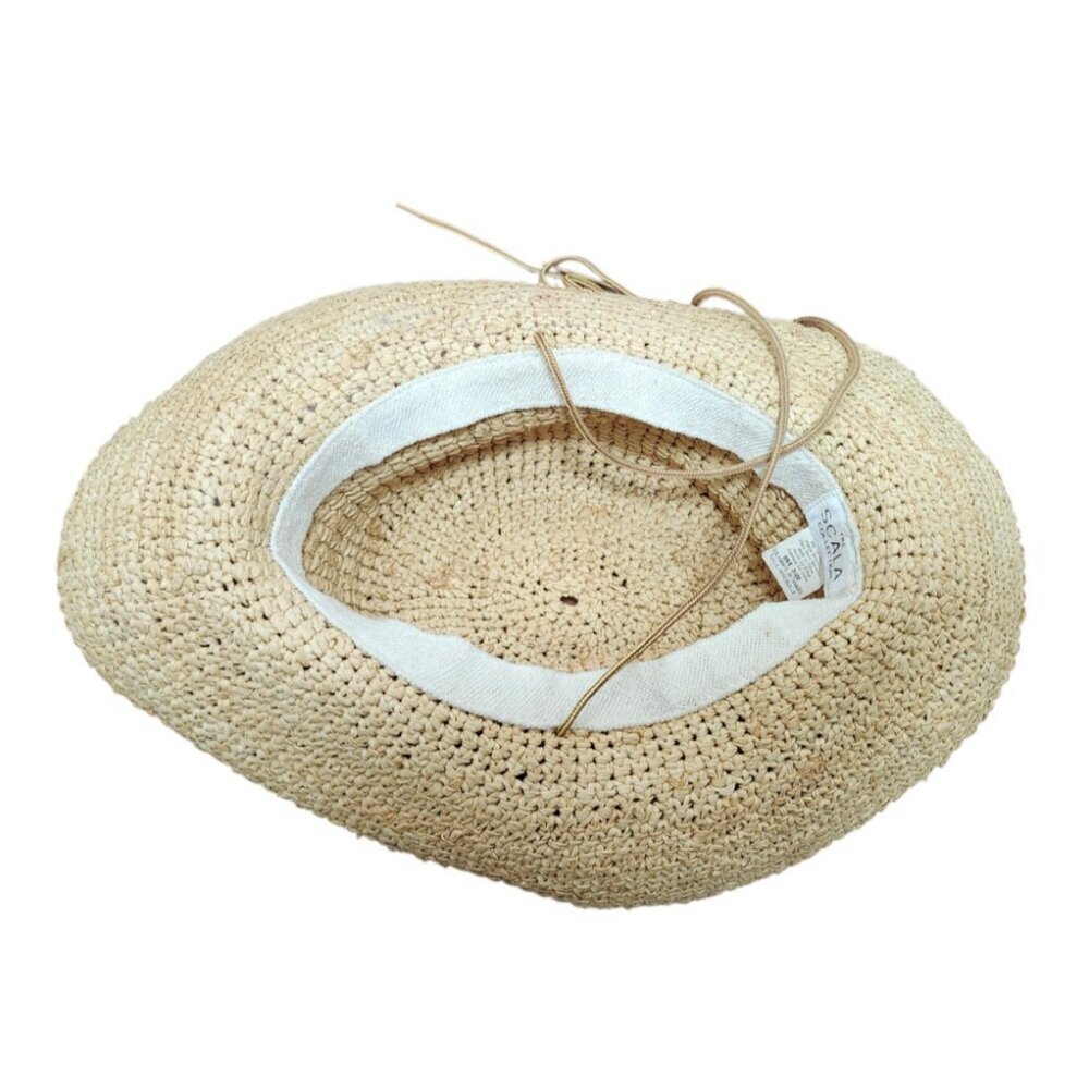 Scala Collection Women Straw Sun Hat Wide Brim Natural Raffia OneSize Chin Strap - Picture 7 of 8